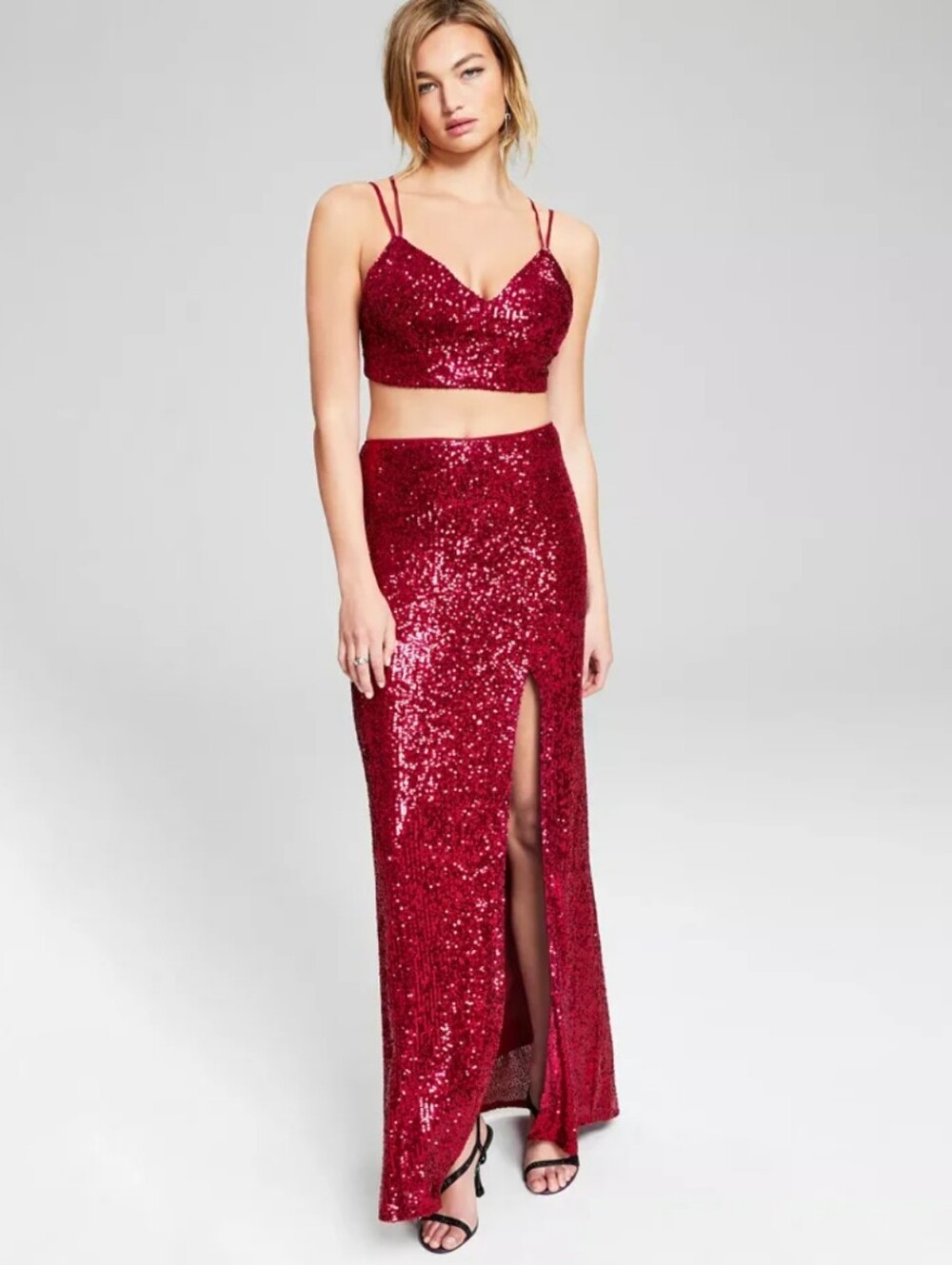 New Jump Maroon Red Sequin 2 Piece Glam Sparkly Party Maxi Gown NWT Sz 5/6